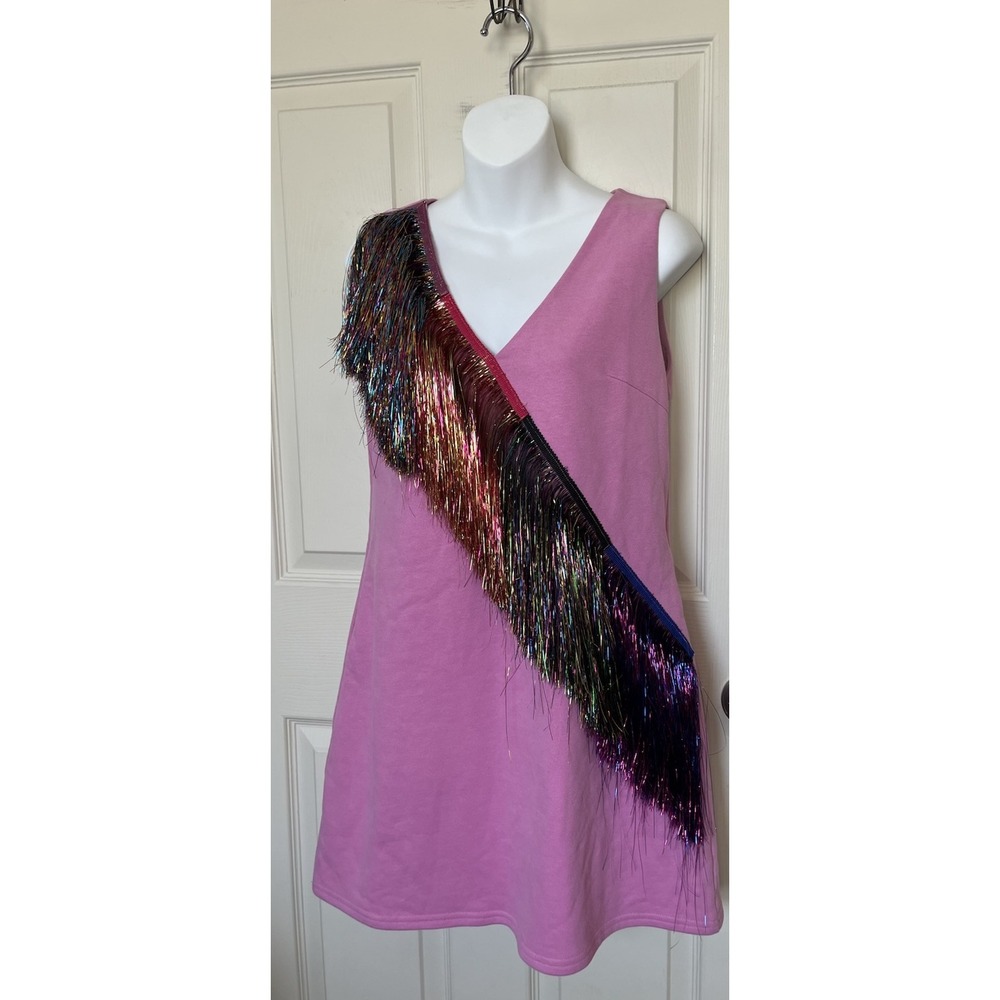Queen Of Sparkles Metallic Rainbow Fringe Mini Shift Dress Women's XS NEW